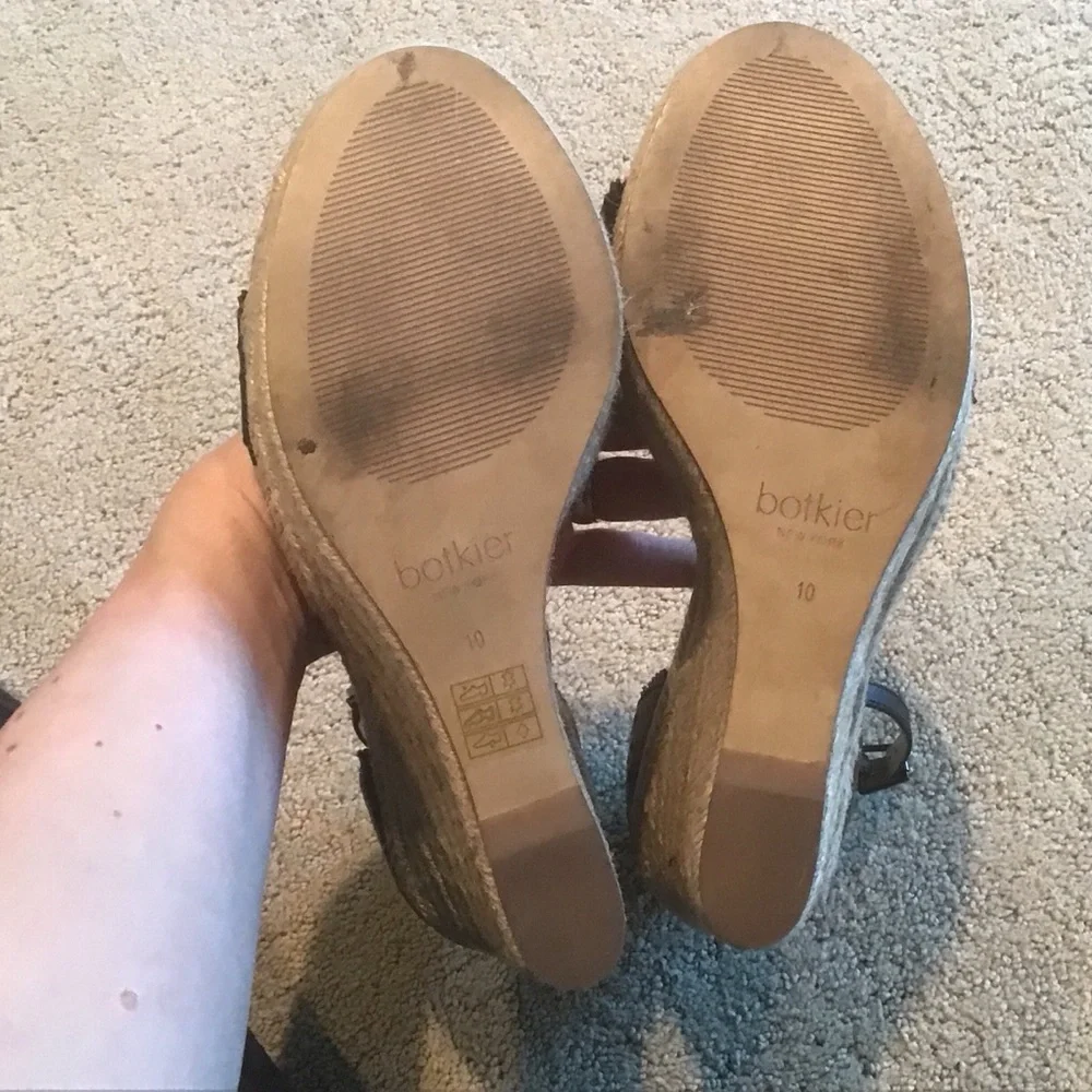 Botkier Jamie Perforated Black Leather‎ Espadrilles Platform Wedge Heels 10